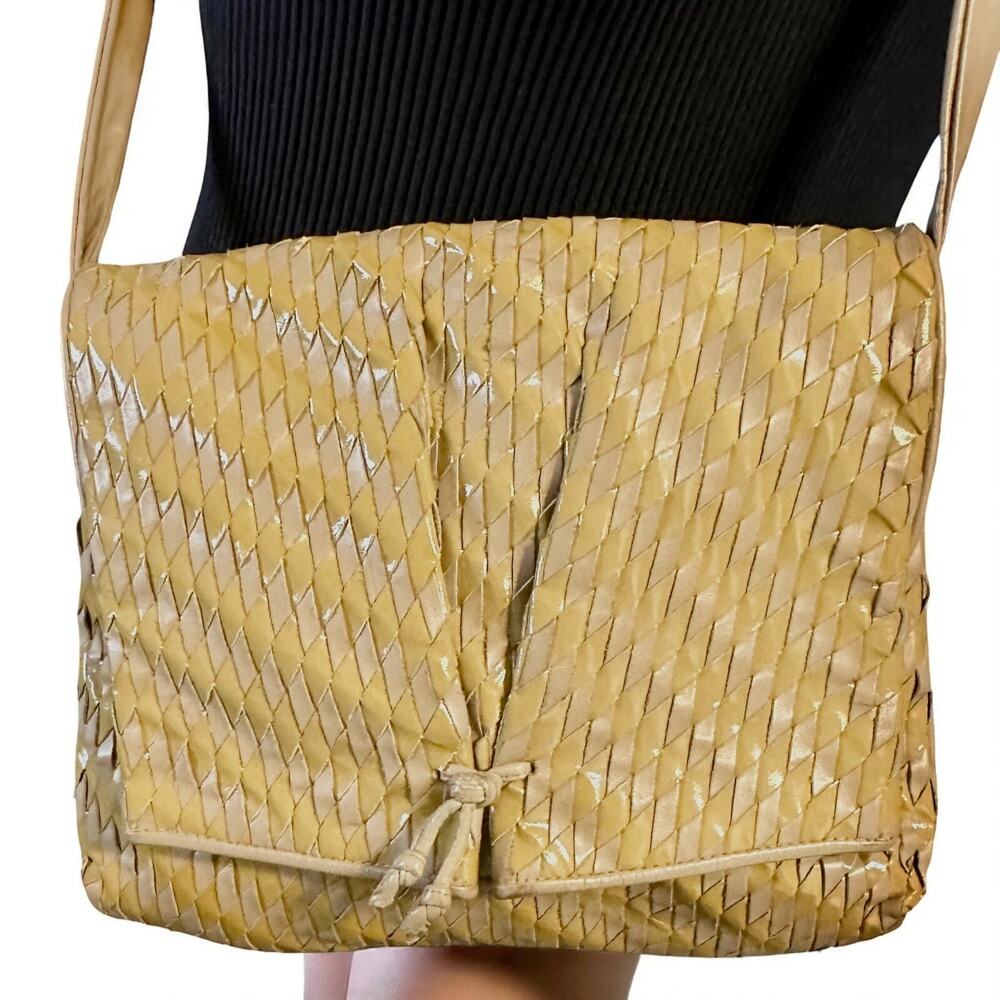 Meyers Vintage 80s Woven Leather Shoulder Bag Diamond Braided Hippie Retro Boho - Picture 2 of 16